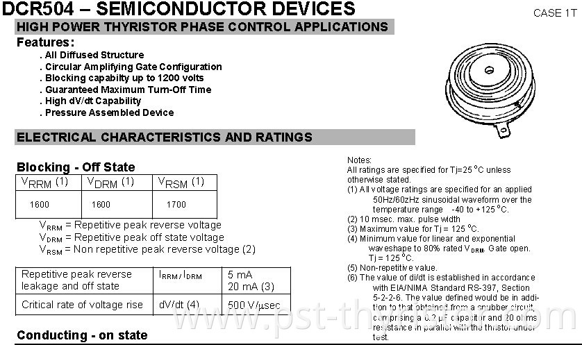 Semiconductor Devices DCR504 Power Thyristor
